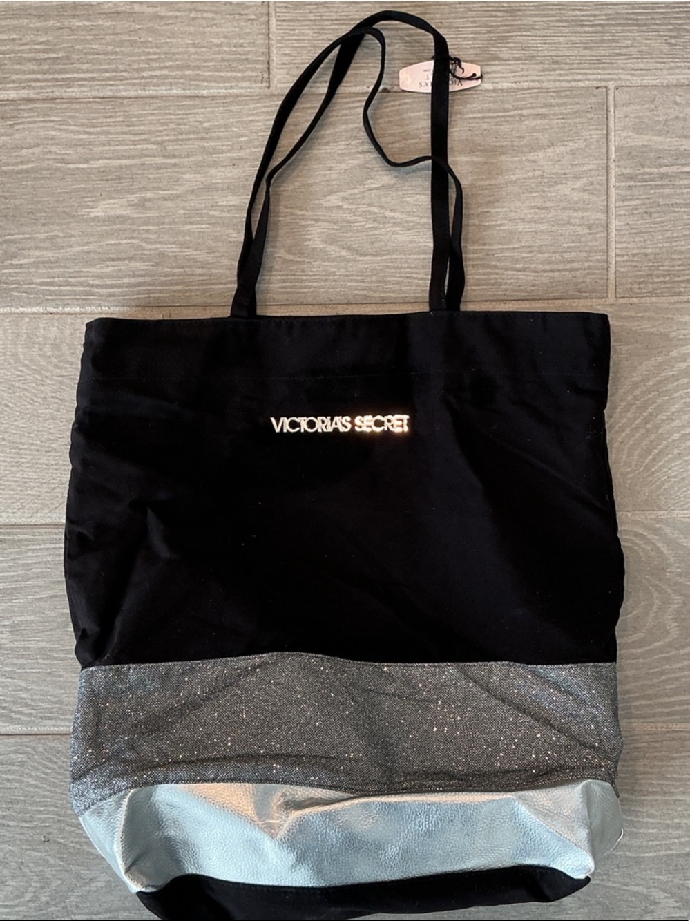 Victoria's Secret Black Tote with Silver Sparkle Panel
